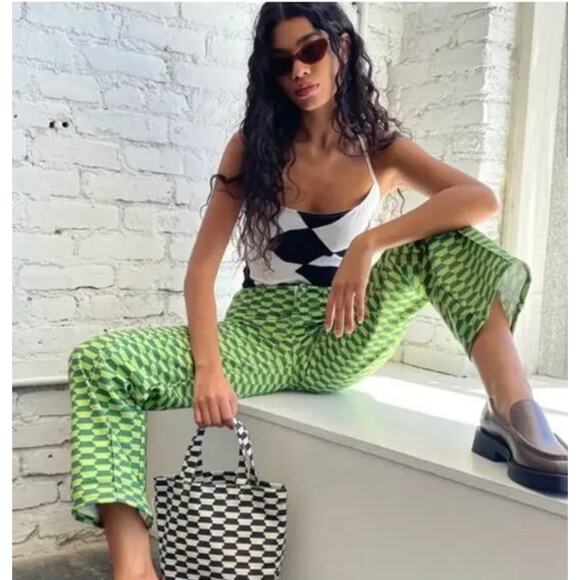 Lisa Says Gah Jeans Women 26 Robyn Wide Leg Vintage Rug Bocce Court Geometric - Picture 3 of 16